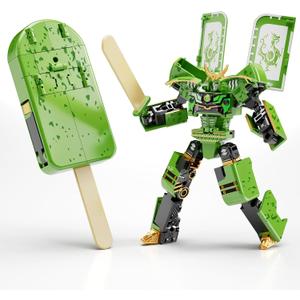 BOZOBO Ice Cream Transforming Toy, 2 in 1 Popsicle Transform into Robot Action Figure, DIY Transformation Figure Toys for Kids & Adults Action Figures for Boys Party Favors Gift (Green)