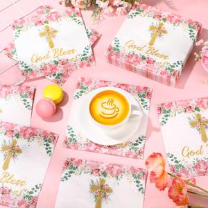 Nuanchu 50 Pcs Baptism Napkins God Bless Napkins Christening Party Decorations First Holy Communion Cross Religious Paper Supplies for Religious Holiday Dinner Party Decorations