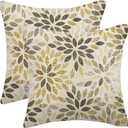 Grey Yellow Black Pillow Covers 18x18 Inch Set of 2 Summer Rust Geometric Flower Outdoor Decorative Throw Pillows Farmhouse Yellow Dahlia Pillow Case Linen Square Cushion Cover for Home Sofa Bedroom
