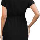 Womens Summer Dresses 2025 Casual Tie Front Short Sleeve A Line Midi Shirt Dress Beach Vacation Clothes (Black, S)