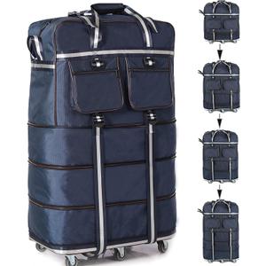 ELDA Expandable Foldable Suitcase Heavy Duty Collapsible Luggage Large Travel Duffle Bags with Wheels for Men Women (blue)