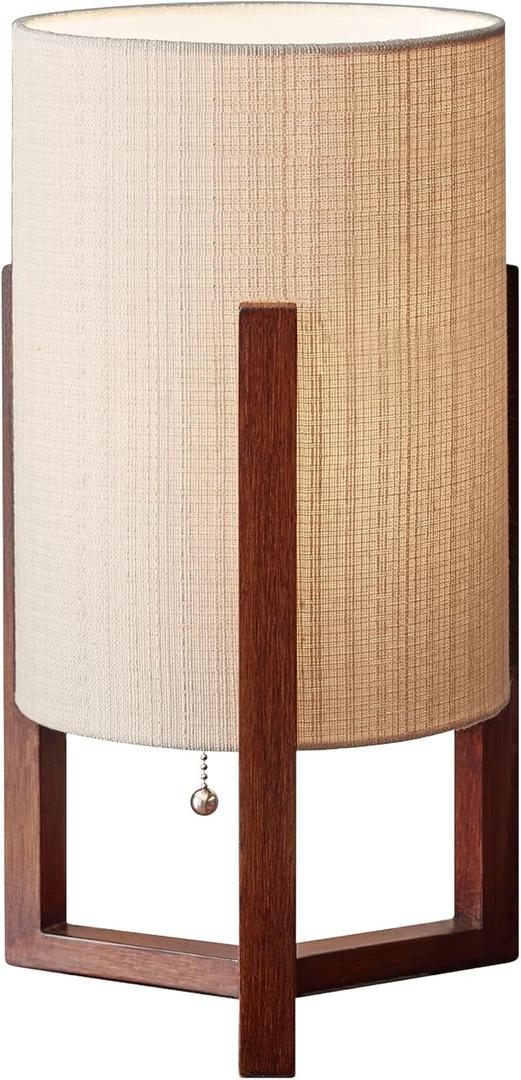 Adesso Quinn Table Lantern - Walnut Birch Wood & Natural Linen Shade  Perfect Nightstand, End Table, and Desk Lamp