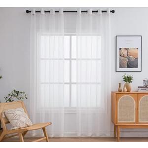 PI Outdoor Sheer Curtains Panels,Grommet Top Casual Voile Sheer Draperies for Yard/Porch 2 Panels (W52 X L95, Ivory)