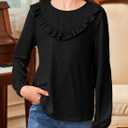 DOKOTOO KIDS Girls Cute Shirts Lace Embroidered Long Sleeve Tops 2025 Fall Fashion Knit Crewneck Blouses 6-13 Years (Black, L)