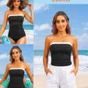 Aqua Eve Bandeau Swimsuits for Women Two Piece Bathing Suits Ruched Tummy Control Tankini Sets Strapless Swimwear (Black) XL