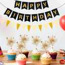 Black Gold Happy Birthday Banner - 20PCS Gold Fireworks Shape Cupcake Decoration Sparkling Party Decoration for Children or Adults Birthday Party Or Celebration