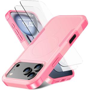 RonShieh Magnetic for iPhone 17 Pro Max Case [Compatible with MagSafe] [Shockproof] [Heavy Duty Protection] Pocket-Friendly & Tough Non-Slip Protective Phone Cover for iPhone 17 promax 6.9", Pink