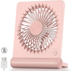 Koonie USB Fan, Strong Wind Ultra Quiet Small Desk Fan 220 Tilt Folding 3 Speeds Adjustable USB-C Powered Personal Fan for Home Office Desktop, Pink, NO BATTERY (5.7 inch)
