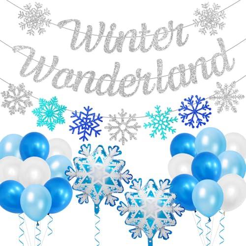 Winter Wonderland Decorations - Winter Wonderland Christmas Decorations Glittery Snowflake Banner for Christmas Holiday Birthday Party Decoration