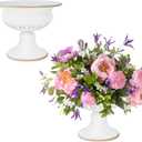 White Wedding Vases for Centerpieces: Small Flower Vase for Tables - 5 Inch Metal Compote Bowl Urn Pedestal for Party Anniversary Event Home Decor Set of 2