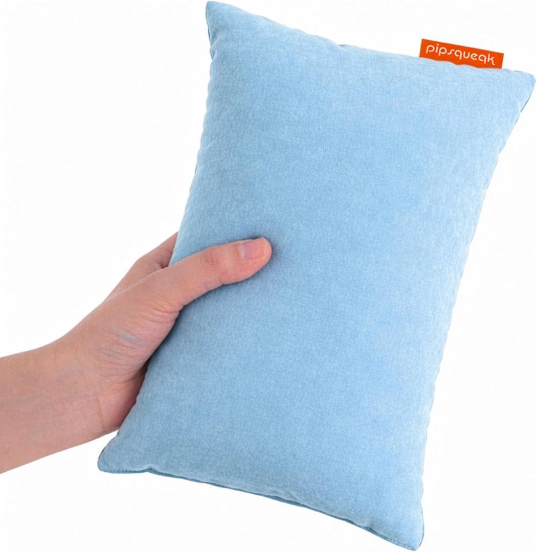 Microfiber Pipsqueak Pillow - Small, Mini - 11 x 7 in - Tiny Pillow for Travel, Cars, Airplanes, Camping, Dogs, Toddlers, Kids, Lumbar, Knees and Neck - Ages 2 Yrs and Up (Light Blue)