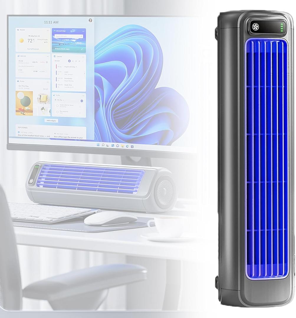 2026 New Portable Air Conditioner, 3 Speeds Bladeless Cooling Fan with LED Touch Screen, USB Rechargeable Air Cooler for Bedroom Office Home, Grey
