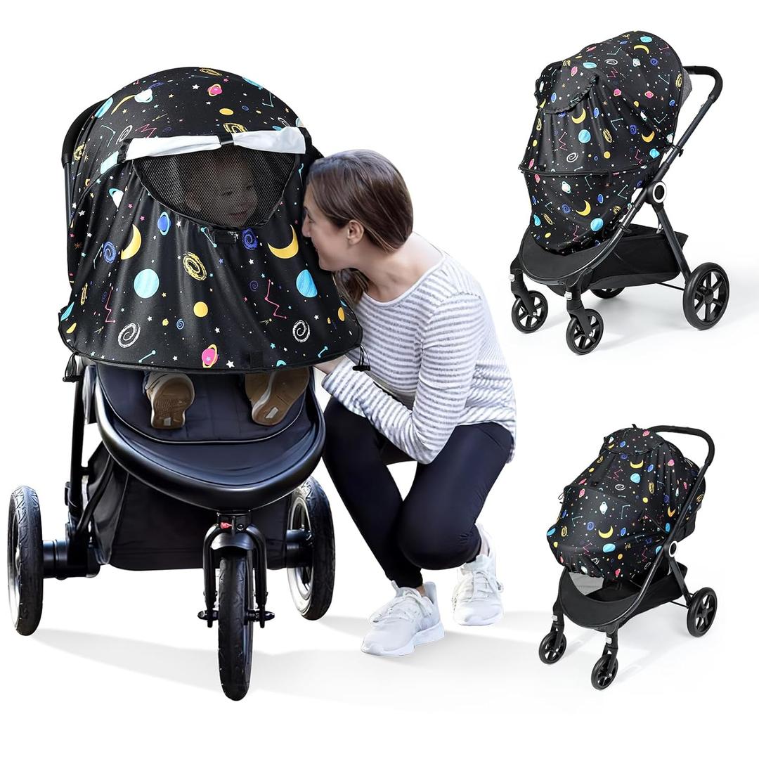 Orzbow Stroller Sun Shade Universal, Breathable UPF 50+ Stroller Cover for Baby Sun Protection - Rich Inside Visuals and See Through Mesh Window, Large Stroller Sunshade Cover Extender, Planets Orzbow Stroller Sun Shade Universal, Breathable UPF 50+ Stroller Cover for Baby Sun Protection - Rich Inside Visuals and See Through Mesh Window, Large Stroller Sunshade Cover Extender, Planets