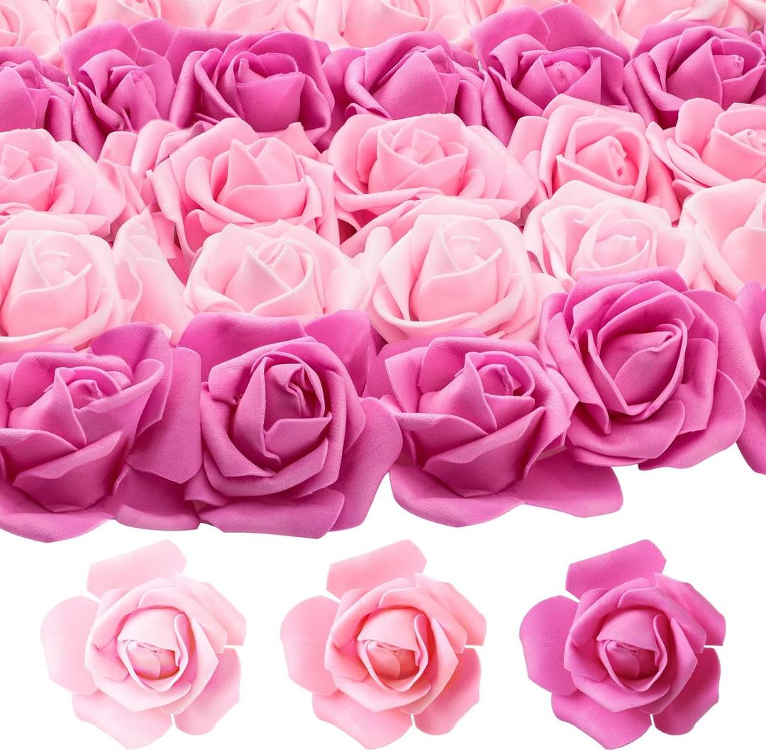 Geosar 200 Pcs Artificial Rose Flower Heads Bulk Fake Foam Roses Mini Faux Flower for Bridal Shower Wedding Flower Arrangements Centerpiece DIY(1.77 Inch,Pink Series)