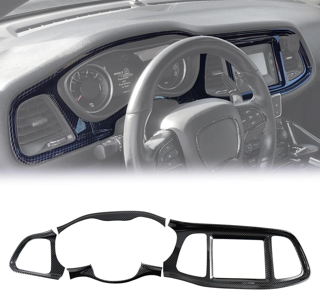 GearUp Dashboard Panel Trim Cover Compatible with Dodge Challenger 2015-2025+ Center Console Instrument Panel Cluster Panel (Carbon Fiber)