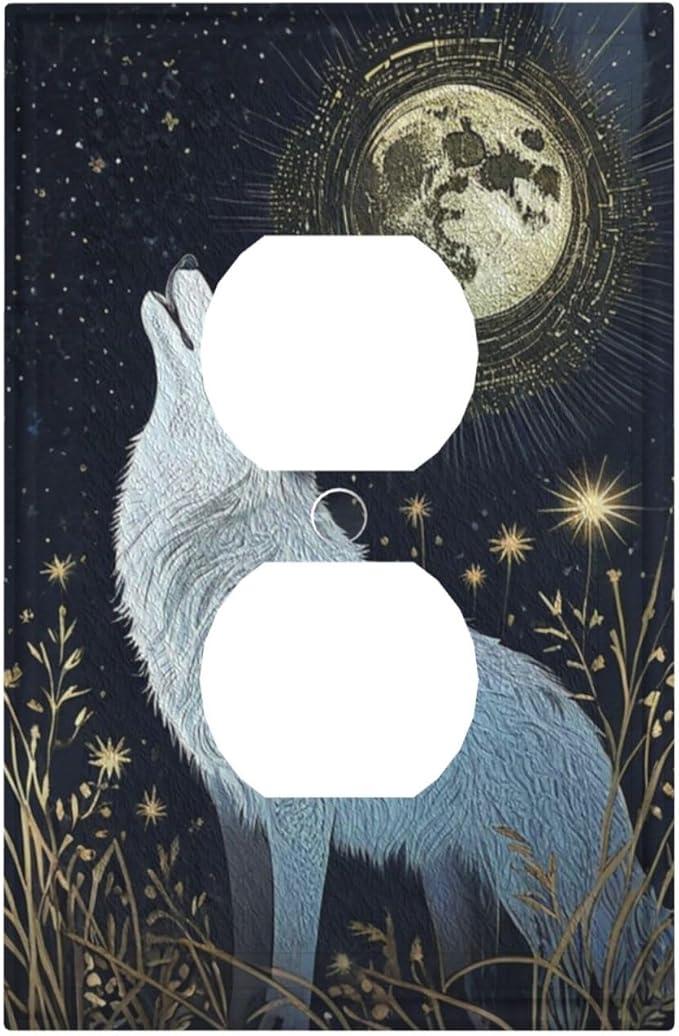 Decorative Art Light Switch Covers,1 Gang Single Toggle Duplex Outlet,Wall Plate,Switchplate Electrical Faceplate,Wolf