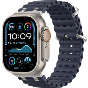 Upgraded Ocean Band Compatible with Apple Watch Ultra 3/2/1 49mm, S11/S10 46mm, 9/8/7 45mm, SE3/SE2/SE/6/5/4 44mm, 3/2/1 42mm, Metal Connector Breathable Sport Watch Strap for Men Women (Regular, Silver/Navy Blue)