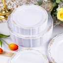 U-QE 100PCS Gold Plates Disposable - Heavy Duty White and Gold Plates Including 50PCS 10'' Dinner & 50PCS 7.5'' Dessert Plates Perfect for Upscale Party, Wedding