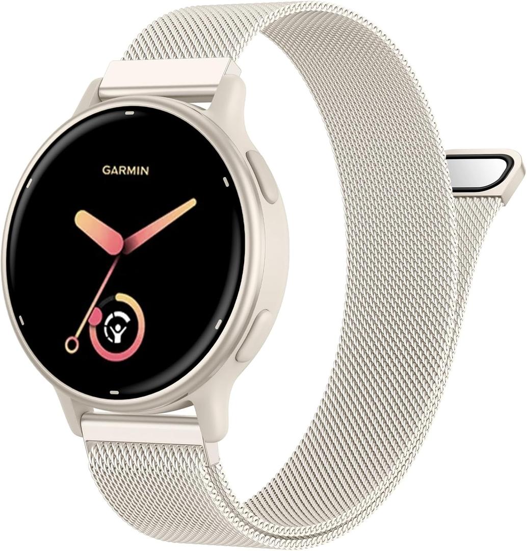 18mm 20mm Metal Band Compatible for Garmin Vivoactive 5/6/4S/3 Watch Bands, Soft Stainless Steel Mesh Strap for Garmin Venu 3S/Venu 2S/Sq Watch Band, Forerunner 55/245/255S/265S Watch Band Women Men (Starlight)