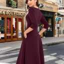 Bbonlinedress Midi Cocktail Dress Formal Wedding Guest 3/4 Sleeve Church V-Neck Work A-Line Swing Tea Party Dress (Burgundy)