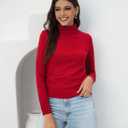 2025 Women's High Neck Long Sleeve Knitted Sweater, Fashionable Women's Long Sleeve Pullover Sweater (Red, M)