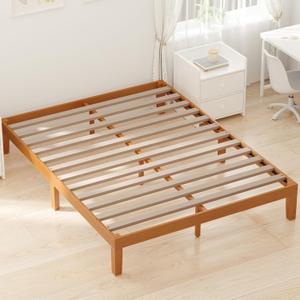 OLIXIS Full Size Bed Frame, Platform Bed Frame, 14 Inch | Heavy Duty Platform Bedframe, 700 LBS Capacity, No Box Spring Needed, Wooden Slats, Underbed Storage, Bed Frame, Honey Finish