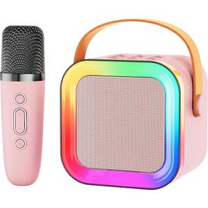 Mini Karaoke Machine Speaker for Kids Adults,Portable Bluetooth with 1-2 Wireless Microphones,Christmas Birthday Gifts Toys Girls Boys Ages 4, 5, 6,7, 8,9,10,11,12+ Years Old Toddler (Pink - 1 Mic)