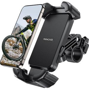 Miracase Bike Phone Holder, Silicone Wrapped Anti Shake Bicycle Phone Mount, Handlebar Clamp Cell Phone Holder for Bike, Scooter Motorcycle Phone Mount Accessories for iPhone Smartphone (black)
