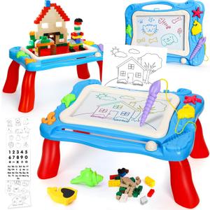 TOY Life Magnetic Drawing Board for Toddlers 1-3 Magnetic Doodle Board for Toddlers Drawing Table for Kids with Toy Building Blocks Doodle Board for Toys for Kids Gifts for Toddler