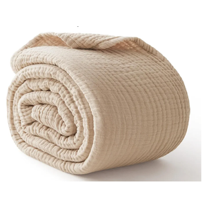 100% Cotton Blanket Large 50"x 70", 6 Layers Muslin Blankets, Cooling and Soft Throw Blanket for Bed and Couch, Breathable Quilt Bedspread, Gauze Bedding for Adults, Oatmeal, Beige Linen