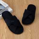 Enteer Women's Corduroy Bow Memory Foam Slippers, Open Toe Cross Band Non-Slip Indoor Outdoor House Slippers