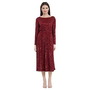 Maggy London Women's Boat Neck Long Sleeve MIDI Dress, Cherry RED, 4