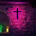 Cross Wall Decor Light Up Cross Neon Sign with Cross Necklace Jesus Christian Catholic Gifts Crucifix Led Sign Decor 16 Colors Changing Remote Night Lights Large Size