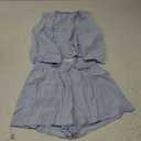 Thopavenoir Women Y2k 2 Piece Pajamas Outfits Sleeveless Bow Tie Front Tank Tops Vest +Stripe Peplum Shorts 2Pcs Lounge Sets Medium, Light Blue  