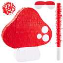Lewtemi Mushroom Piñata 3D Shaped Piñata Mushroom Party Favor with Blindfold Bat Confetti for Forest Jungle Fairy Theme Woodland Birthday Party Shower Garden Decor, 14. 9 x 14. 1 x 2. 95