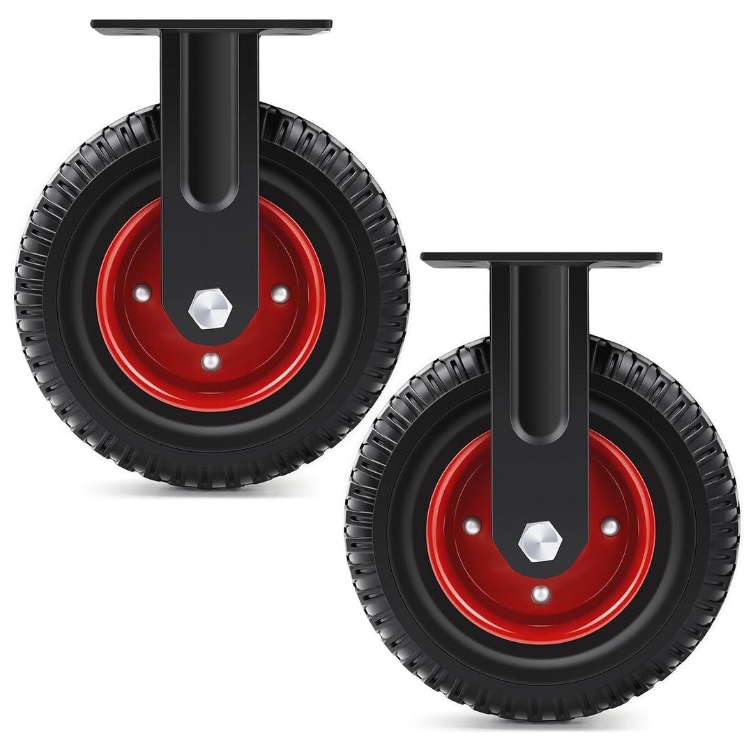 8 Inch Outdoor Heavy Duty Casters Wheels Set of 2, Sturdy Large Rubber Casters with Brake 1100 LBS, Industrial Grade Plate Rigid Castors with Knobby Tread for Dollies, Cart, Machine