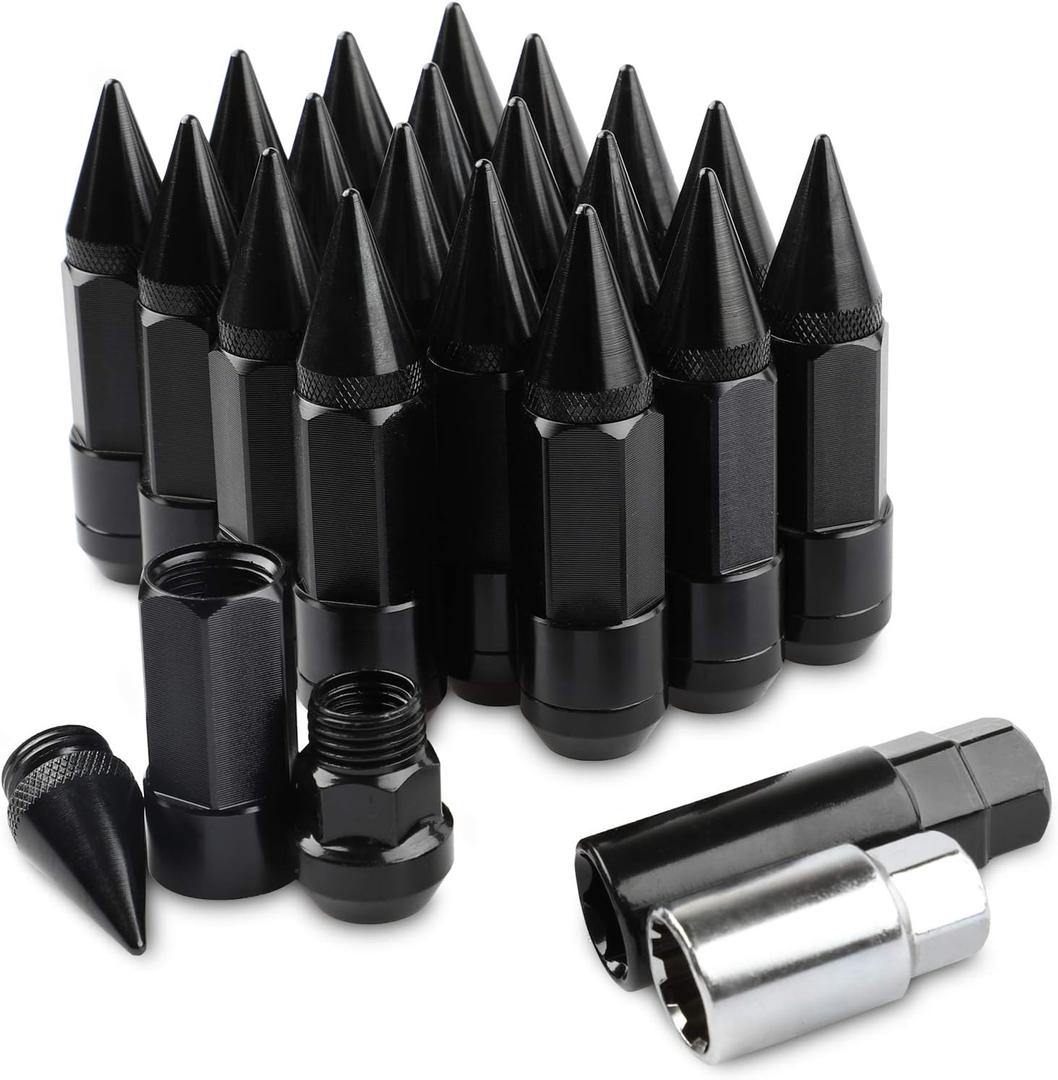 20Pcs Anti Theft Spikes Extended Tuner Wheel/Rims Lug Nut M12X1.5+Socket (Black)