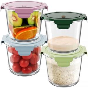 23oz Glass Meal Prep Containers with Lids, Airtight 3-Cup Glass Storage Containers Set, Heat-Resistant BPA-Free for Soup, Leftover, Microwave, Dishwasher, Fridge and Freezer Safe (4 Packs)