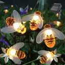 SEMILITS Solar String Lights 20LED Outdoor Waterproof Simulation Honey Bees Decor for Garden Xmas Decorations Warm White