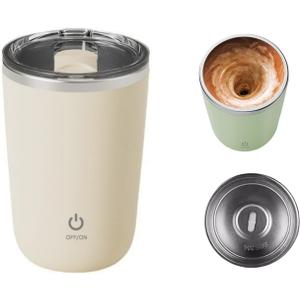 Self Stirring Mug, Electric Automatic Stirring Coffee Cup with 304 Stainless Steel, Rechargeable Travel Mug for Hot/Cold Drinks, Perfect for Coffee, Tea, Hot Chocolate, Office & Home Use(beige)