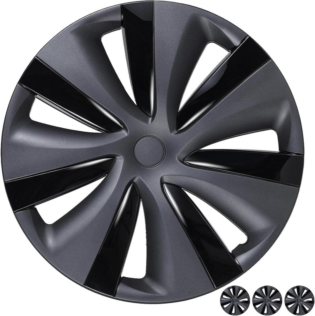 19 Inch Wheel Covers for Tesla Model Y 2021-2024, (4 Pcs) Matte Black Wheel Cover HubCaps Compatible with Tesla Model Y 2001-2004, Matte Black ABS Hubcaps Cyclone Turbine Style