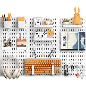 Peg Board, 24"x36" Pegboard Wall Organizer, Includes 6PCS White Peg Boards and Accessories, Plastic Peg Board Panels for Craft Room, Office, Kitchen, Gaming Room