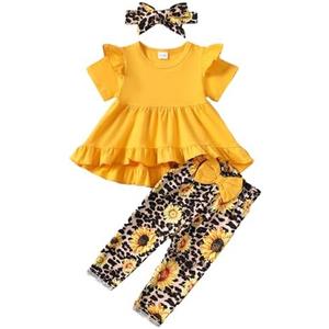 Kucnuzki Baby Girl Clothes Toddler Girl Outfit Ruffle Sleeve Shirt Floral Pant Set Fall Winter Clothing for Girl, Size 18-24 Months