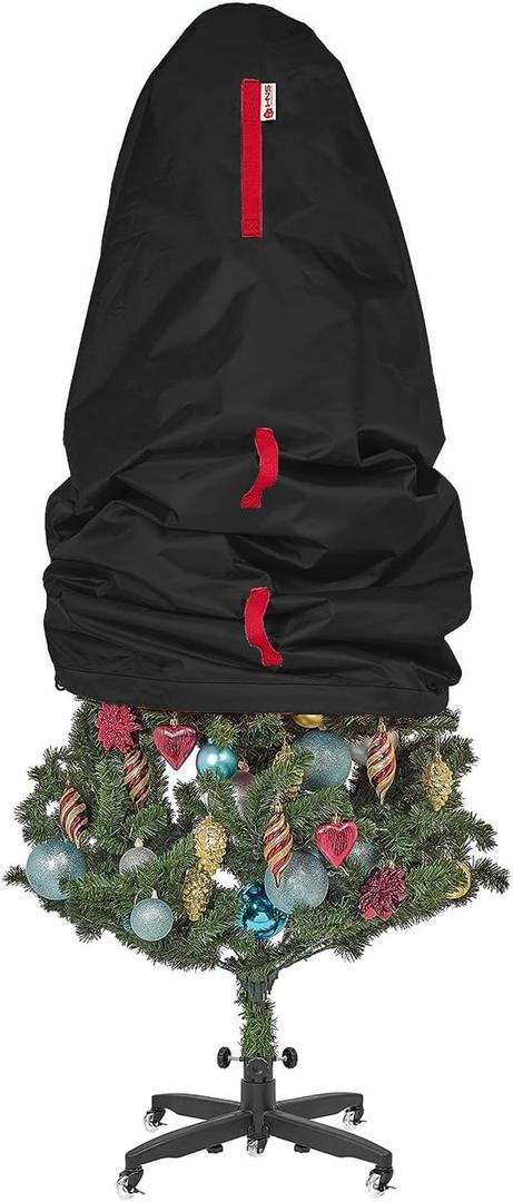 Upright Christmas Tree Storage Bag - Fits 9 Ft Artificial Xmas & Topiary Tree, Vertical Holiday Cover, Durable, Dustproof & Easy-Use Xmas Storage, Black