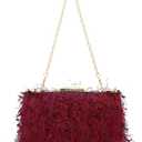 Women's Fuzzy Tassel Clutch Purses Square Crossbody Bag Evening Wedding Party Handbag With Chain