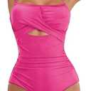 Dokotoo Women's One-Piece Swimsuits Adjustable Strap Cutout Monokini Padded Tummy Control Slimming Swimwear Bathing Suits (Large, Rose Red)