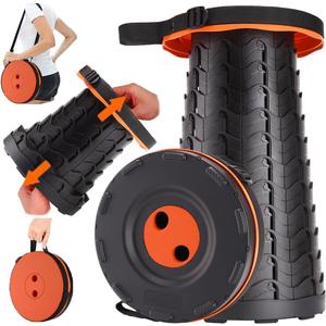 Fishboy Upgraded Collapsible Stool, 400lbs Max Weight, Lightweight But Sturdy, Portable Retractable Folding Telescoping Foldable Camping Stool for Adults Outdoor Fishing Hiking Gardening Travel BBQ (Orange)
