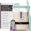 Premium Sourdough Starter Jar - 40oz Large Sourdough Jar with Marked Feeding Band, Thermometer, Scraper, Cloth Cover and Silicone Lid/Base, Wide Mouth Starter Kit - Mint (40oz (1 Pack))