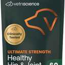 VetriScience Ultimate Strength Healthy Hip & Joint Chews, GlycoFlex Glucosamine, Chondroitin and Green-Lipped Mussel Joint Support Supplement for Dogs, Soothe Discomfort, Peanut Butter, 60 Chews