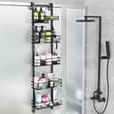 Orimade Over the Door Shower Caddy Adjustable 5 Tier Black,Bathroom Hanging Organizer Shelf Rustproof with 4 Hooks,Shower Basket with Soap Holder and Suction Cup
